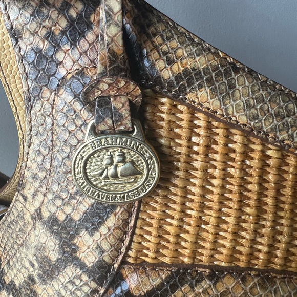 Brahmin Woven Straw Snakeskin Trim Shoulder Bag – Summer Tote - Picture 5 of 7